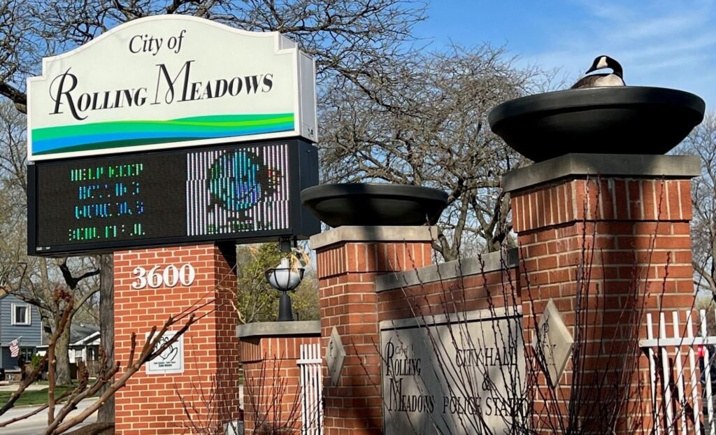 City of Rolling Meadows, IL city hall entrance sign — serving the Rolling Meadows community.
